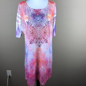 Cal Style T-shirt Dress Swim Coverup Size M Orange Purple